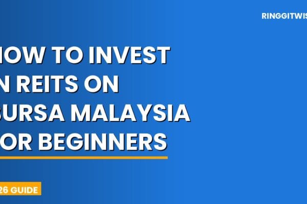 Malaysian investor checking REIT dividend income on phone with Bursa Malaysia stock charts in background