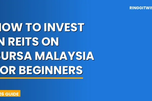 Malaysian investor checking REIT dividend income on phone with Bursa Malaysia stock charts in background