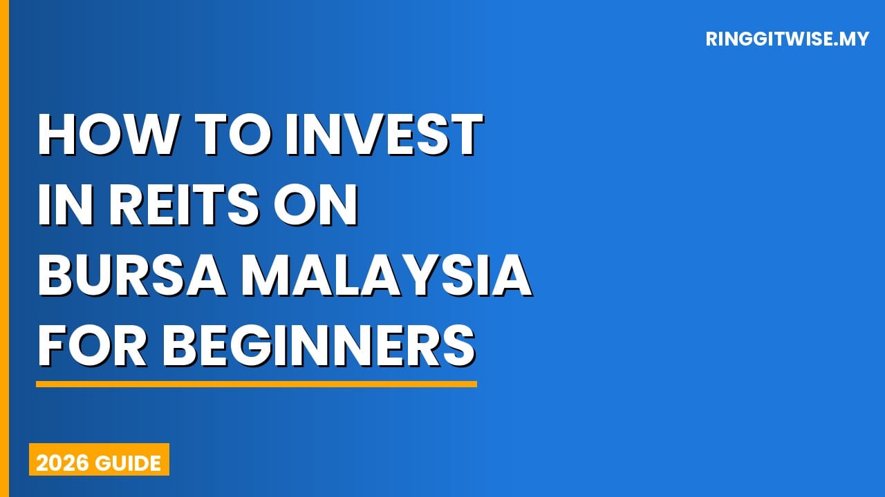 Malaysian investor checking REIT dividend income on phone with Bursa Malaysia stock charts in background