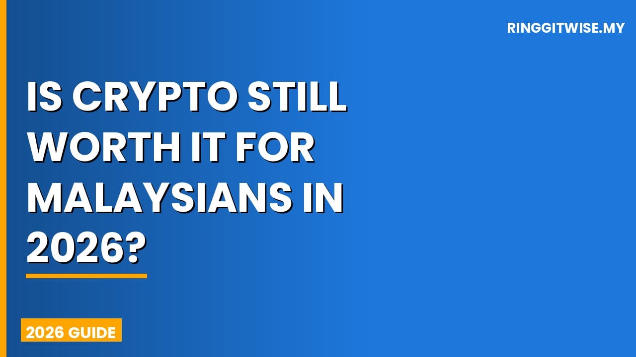 Malaysian investor checking crypto portfolio on phone with Bitcoin and Ringgit symbols in background
