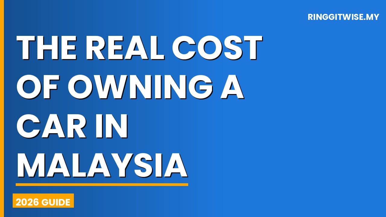 Malaysian driver calculating the real monthly cost of owning a car in 2026 with receipts for fuel, toll, and insurance on a table