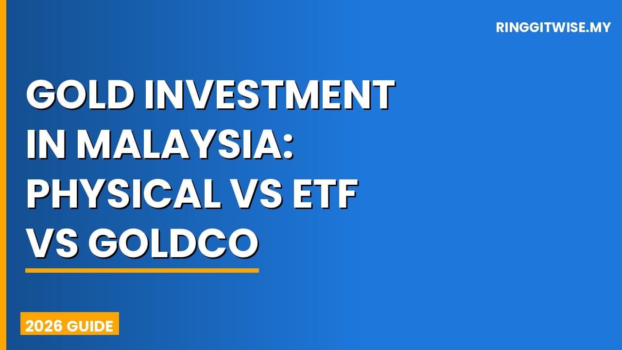 Gold bars, coins and a smartphone showing a digital gold investment app in Malaysia