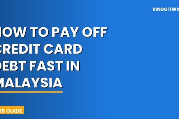 Malaysian woman stressed over credit card bills at a desk, calculating debt repayment with a calculator and notebook